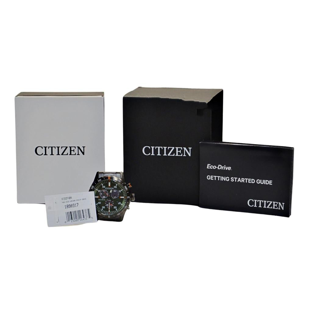 Citizen Cronografo Uomo AT2527-80X - Eco-Drive, Cassa 43mm, Quadrante Verde, Bracciale Acciaio Grigio