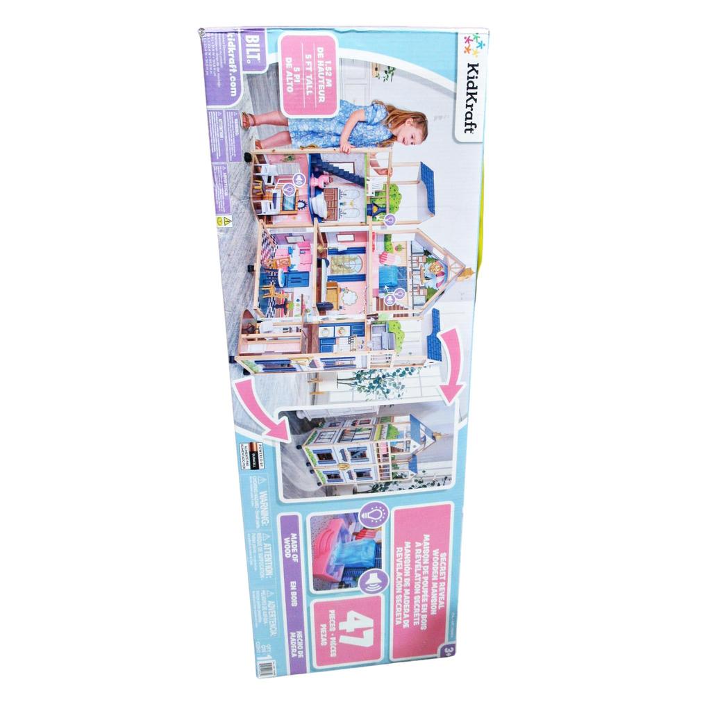 Secret Reveal Wooden Mansion Dollhouse with Lights, Sounds and 47  Accessories