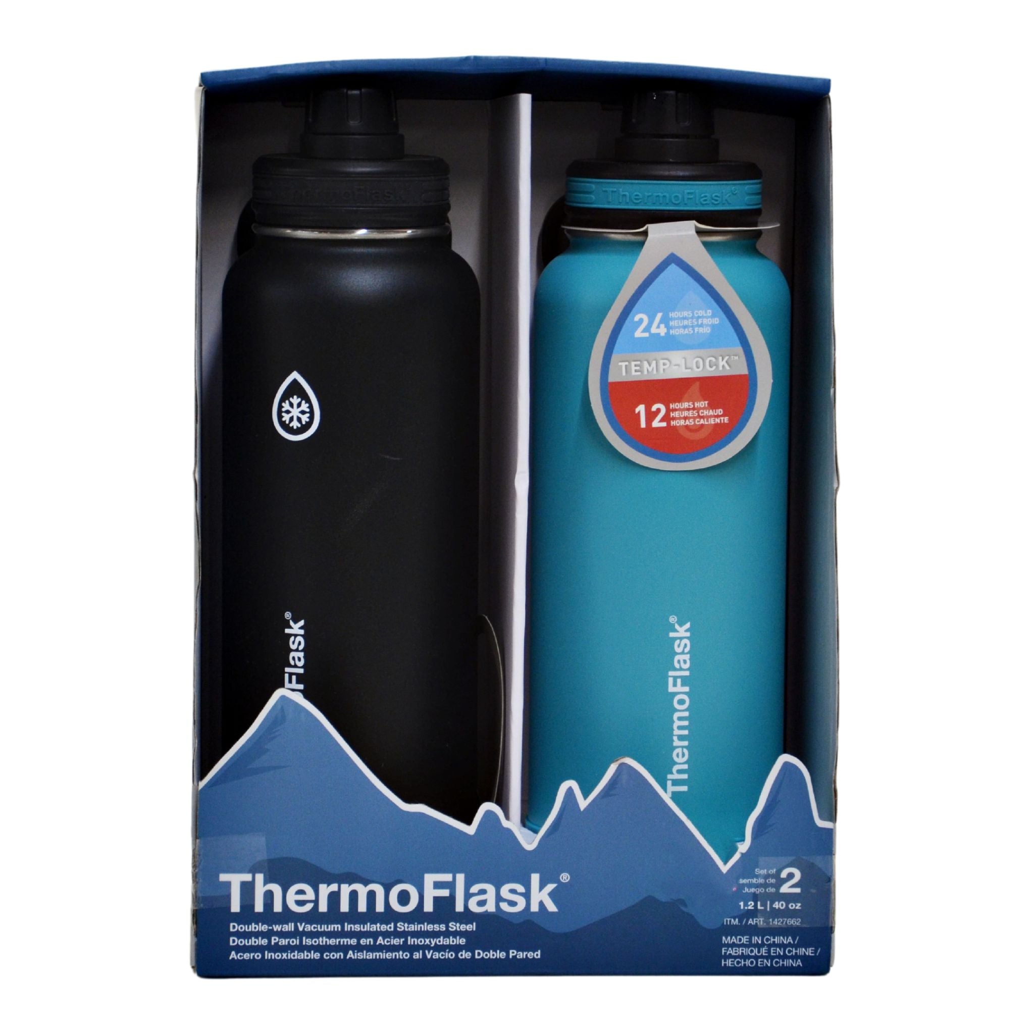ThermoFlask Stainless-Steel Bottle 1.2L (40oz) Spout & Straw Combo