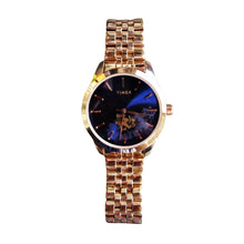 Load image into Gallery viewer, Timex Rose Gold-tone Blue Floral Dial Ladies’ Watch
