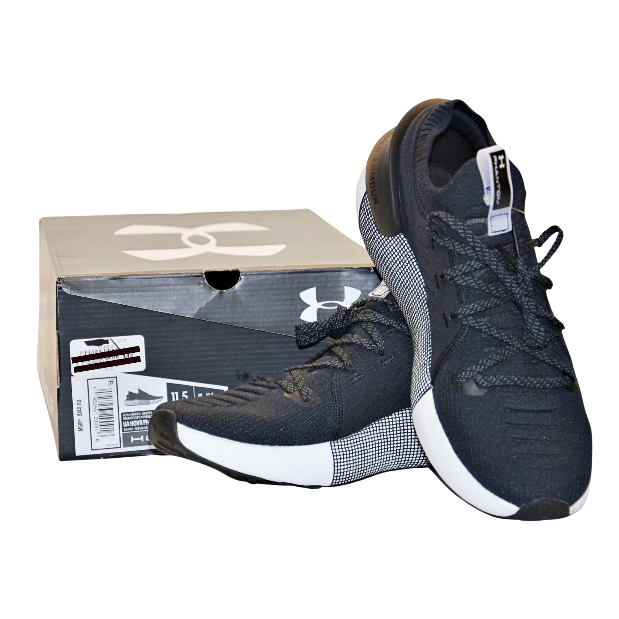 Under Armour Men's HOVR Phantom 3 Black w/White Soles 11.5