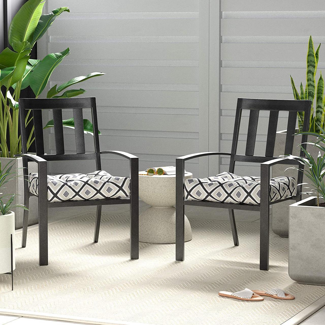 Amazon Basics Tufted Outdoor Seat Patio Cushion 2 Pack Black Geo