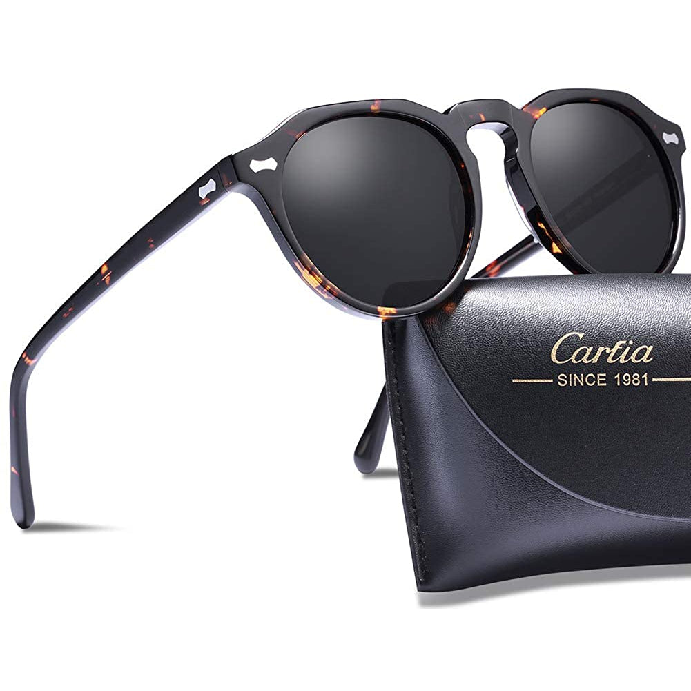 CARFIA Retro Sunglasses, Pure Scratch Resistant Round Polarized