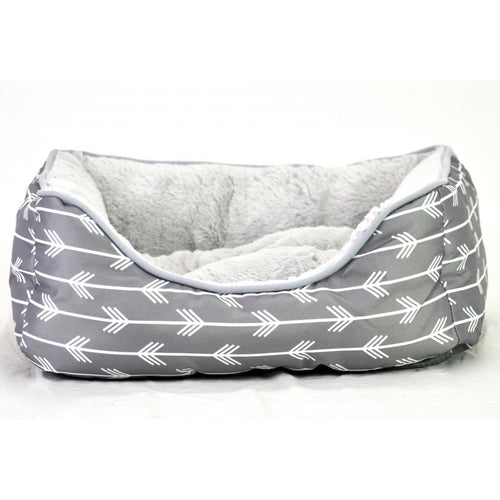 Grey Arrow Print Pet Bed with Reversible Cushion