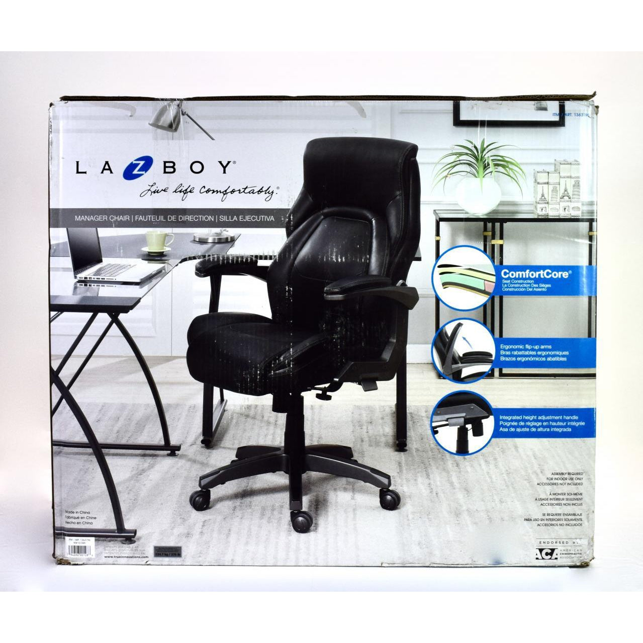 La z Boy Comfortcore Managers Chair w Ergonomic Flip Up Arms
