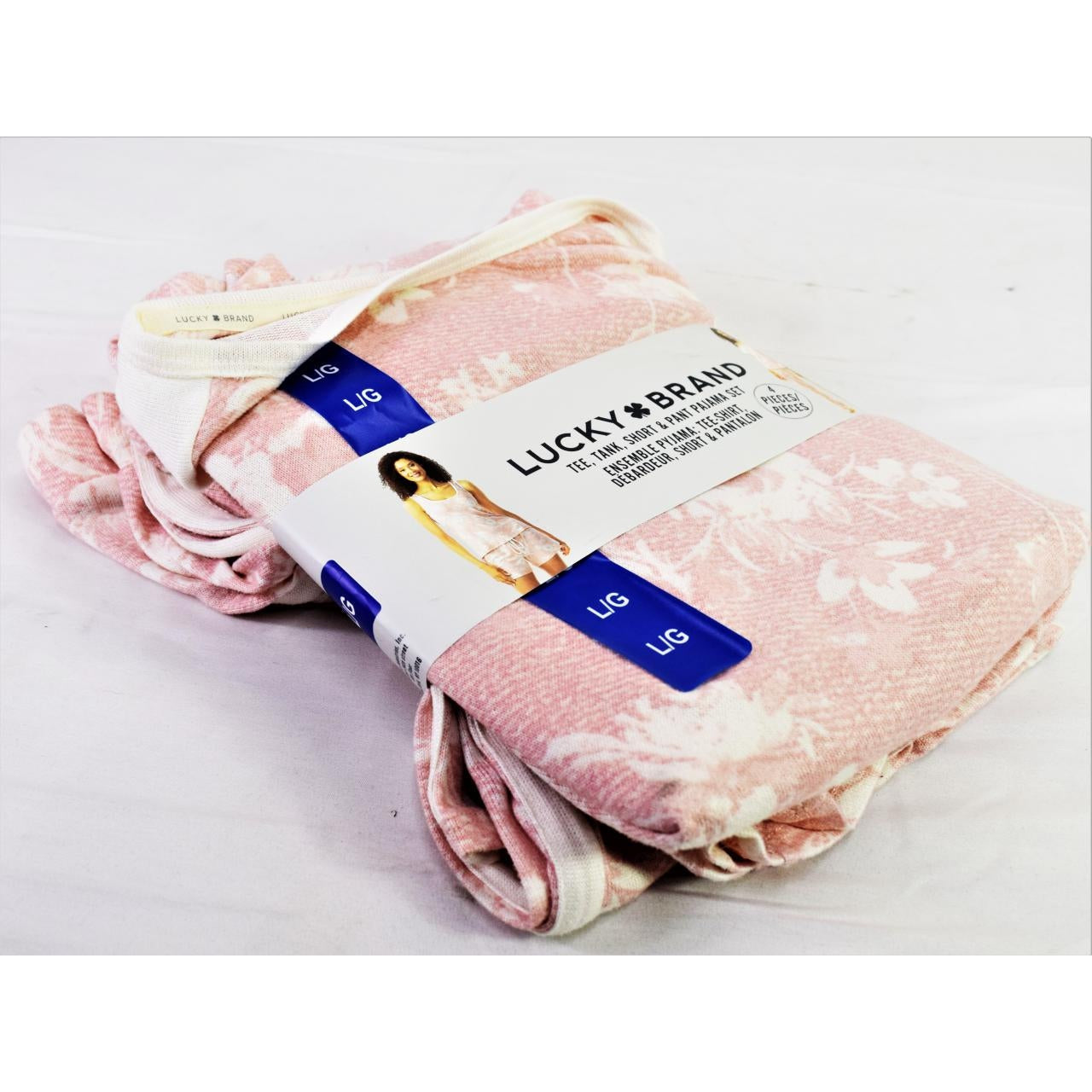 Lucky Brand Tee, Tank, Short & Pant Pajama Set Pink Floral 4Pc - L –  Liquidation Nation
