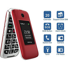 Load image into Gallery viewer, Ushining 3G Unlocked Dual SIM Card Flip Cell Phone with Charging Dock - Red
