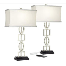 Load image into Gallery viewer, 360 Lighting Evan Modern Table Lamps 2-PK USB charging - Brushed Nickel Silver/Black
