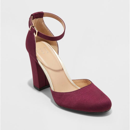 A New Day Women's Eloisa Satin Mary Jane Heel Pumps Burgundy 5.5
