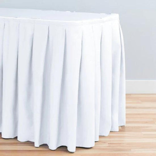 Accordion Pleat Polyester Table Skirt 17' White