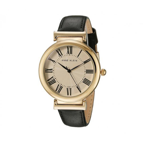 Anne Klein Women's Gold-Tone & Black Leather Strap Watch