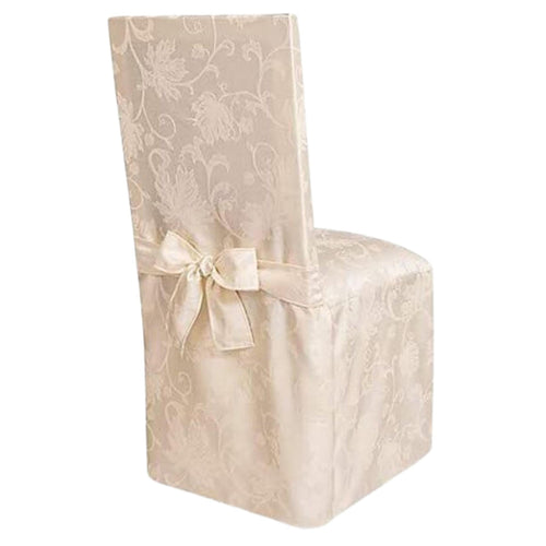 Autumn Vine Damask Dining Room Armless Chair Cover - Ivory-Furniture-Liquidation Nation