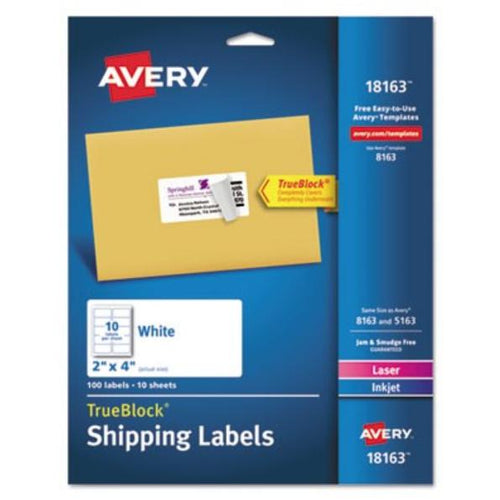 Avery 18163 Shipping Labels 2 x 4 White 100/Pack (5)