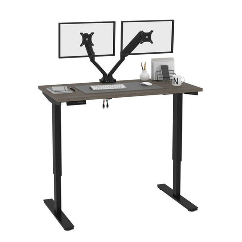 Bestar Standing Desk with Dual Monitor Arm 48W x 24D Bark Grey