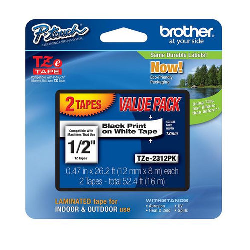 Brother Laminated Tape 2Pk TZe2312PK Black On White