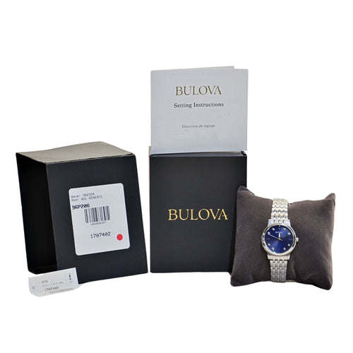 Bulova Ladies Blue Dial Watch with Diamonds 96P206