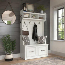 Load image into Gallery viewer, Bush Woodland Modern Hall Tree and Shoe Storage Bench with Doors White
