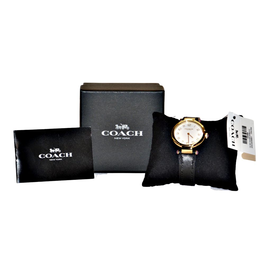 Coach New York Women's White Dial Black Leather Strap Watch