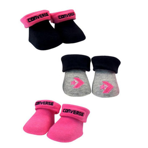 Converse Baby Girls 3-Pack Sock Booties Rose (Mod Pink)