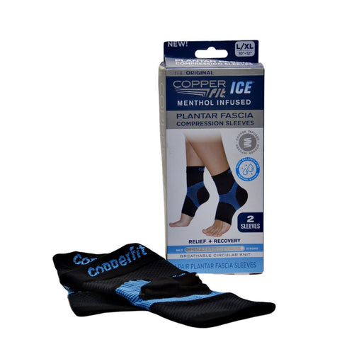 Copper Fit Ice Plantar Fascia Ankle Compression Sleeve Brace Black Large/Xl, 1 Pair