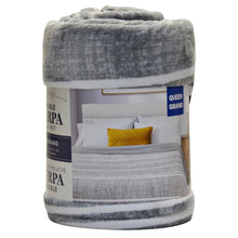 Load image into Gallery viewer, Life Comfort Reversible Plush Sherpa Blanket Gray and White Stripe Queen
