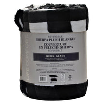 Load image into Gallery viewer, Life Comfort Reversible Plush Sherpa Blanket Checkered Black&amp;White Queen
