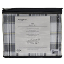 Load image into Gallery viewer, Eddie Bauer Everday Cotton Percale Sheet Set King -Chinook Plaid Gray/Ivory
