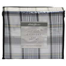 Load image into Gallery viewer, Eddie Bauer Everday Cotton Percale Sheet Set King -Chinook Plaid Gray/Ivory
