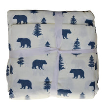 Load image into Gallery viewer, Eddie Bauer Home Flannel Sheet Set Ivory/Blue Bear &amp; Trees Print Queen
