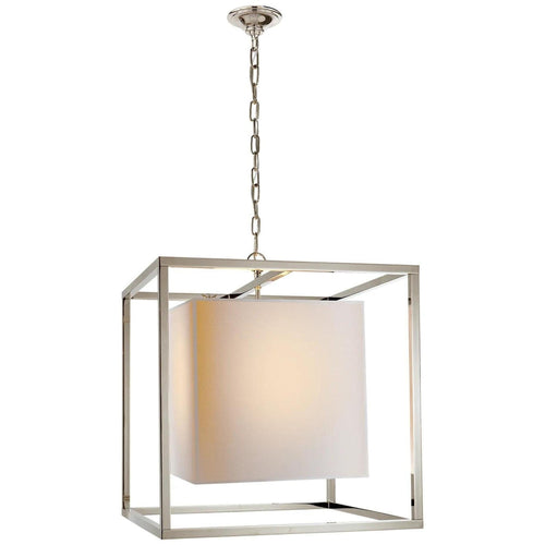 Eric Cohler Caged Polished Nickel Lantern Pendant Ceiling Light in Natural Paper