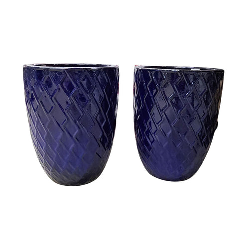 Falling Diamond Ceramic Planter - Dark Blue