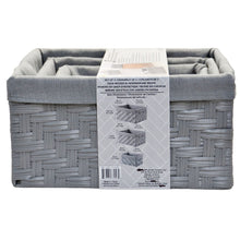Load image into Gallery viewer, Faux Wicker Bins in Herringbone Weave 3 Pieces Grey-Home-Liquidation Nation
