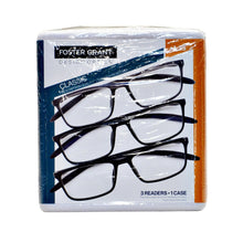 Load image into Gallery viewer, Foster Grant Unisex Design Optics Dax Plastic Rectangle Reading Glasses 3-pack +1.25
