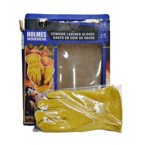 Holmes Cowhide Work Gloves One Pair Only - Large, Yellow