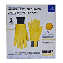 Load image into Gallery viewer, Holmes Workwear Water-Resist 2 pk Winter Leather Glove L - Yellow
