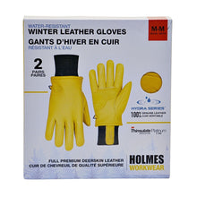 Load image into Gallery viewer, Holmes Workwear Water-Resist 2 pk Winter Leather Gloves M - Yellow
