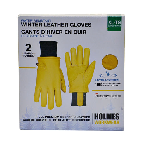 Holmes Workwear Water-Resistant 2 pk Winter Leather Gloves XL - Yellow