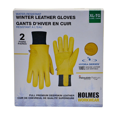 Holmes Workwear Water-Resistant 2 pk Winter Leather Gloves XL-Yellow