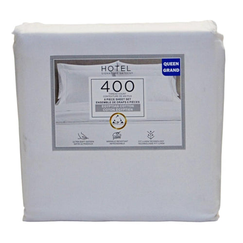 Hotel Signature Sateen Egyptian Cotton 6 Pc Sheet Set Queen - Bright White