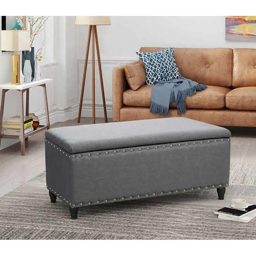 Iris Studded Storage Ottoman Gray