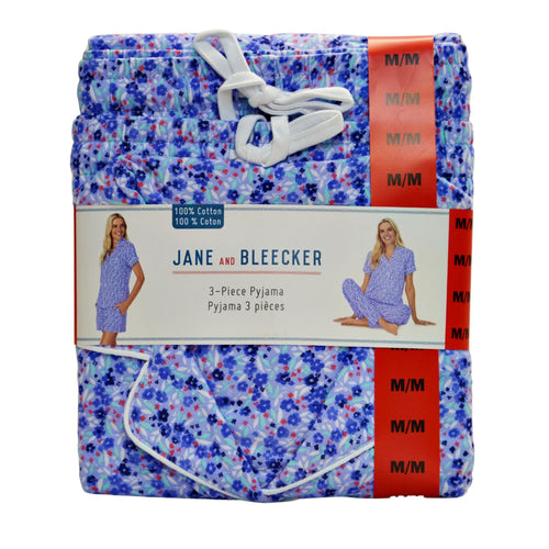 Jane and Bleecker Women's 3 piece pyjama set -medium, multi print