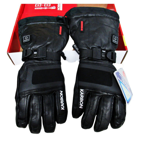 Karbon Heated Ski Gloves Goatskin Leather Black M