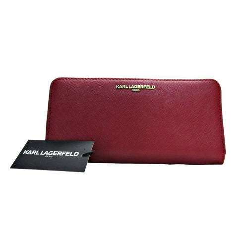 Karl Lagerfeld Paris Women's Leather Zip Around Wallet - Red