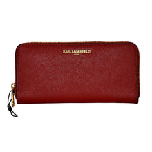 Load image into Gallery viewer, Karl Lagerfeld Paris Women&#39;s Leather Zip Around Wallet Red
