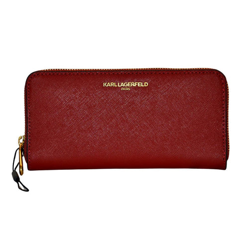 Karl Lagerfeld Paris Women's Leather Zip Around Wallet Red