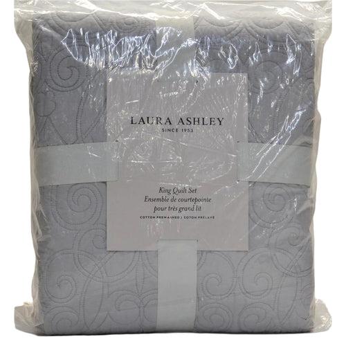 Laura Ashley Felicity Cotton Quilt Set King Grey