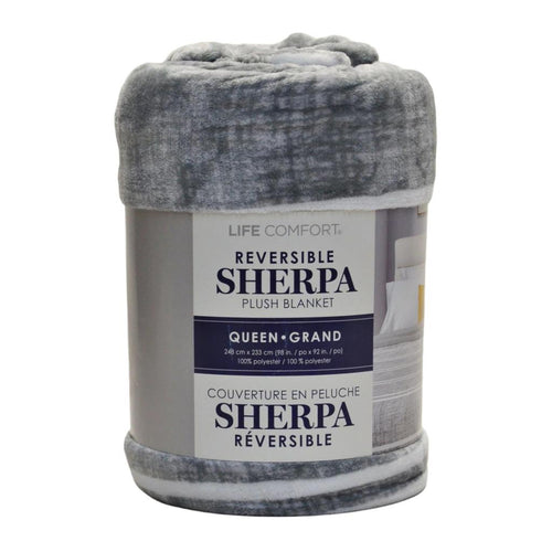 Life Comfort Reversible Plush Sherpa Blanket Gray and White Queen