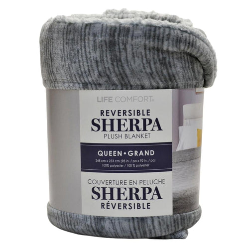 Life Comfort Reversible Plush Sherpa Throw Grey and White Queen