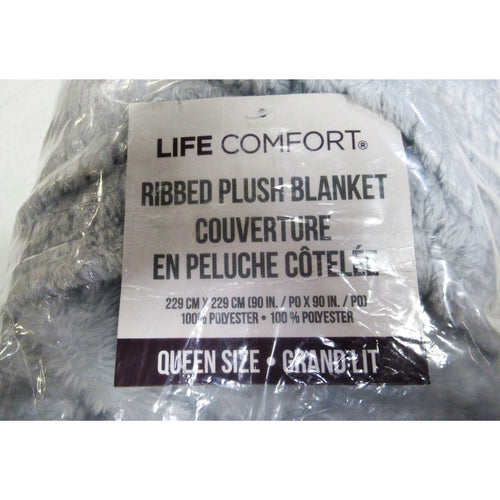 Life Comfort Ribbed Plush Blanket Queen Grey