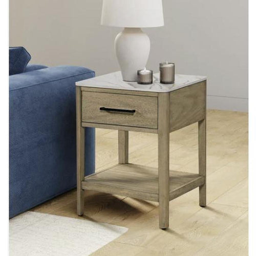 Loxley Rowe Mindi Stone Top End Table with Drawer